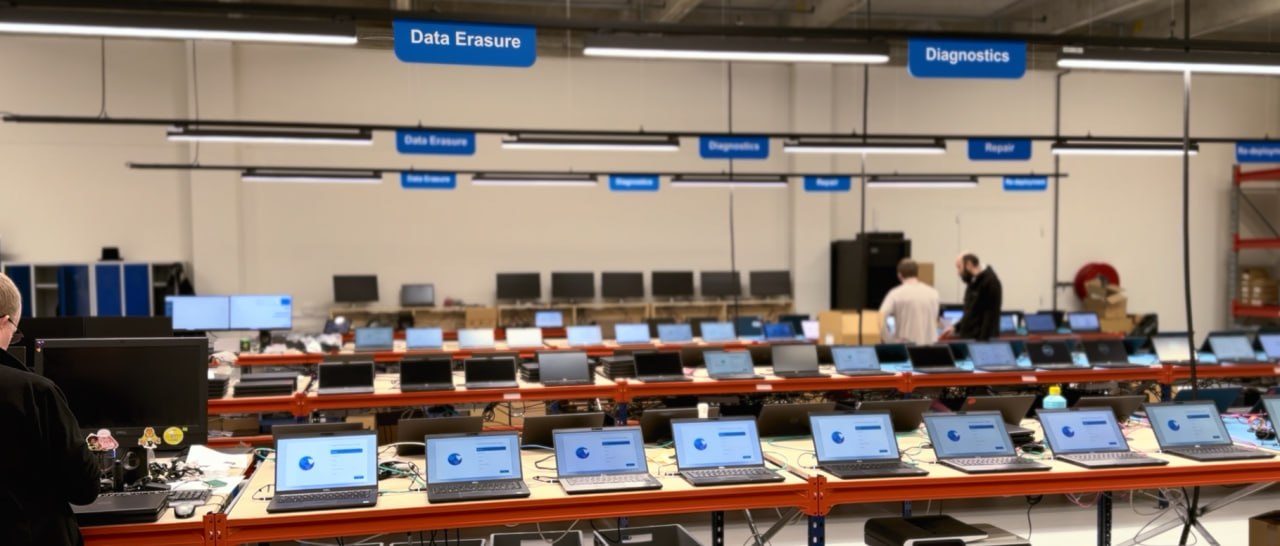 Scandic IT ITAD processing floor — data erasure, diagnostics and re-deployment